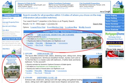 Property results page showing premier properties highlighted at the top of the listings